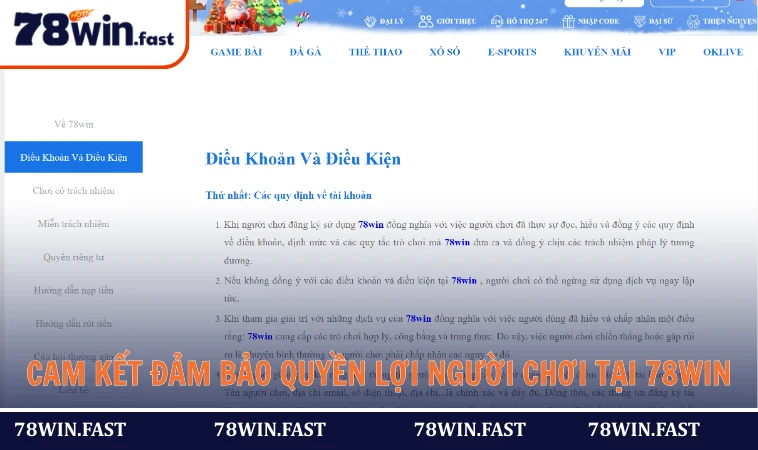 Cam kết đảm bảo quyền lợi người chơi tại 78WIN
