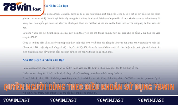 Quyền lợi người dùng theo điều khoản sử dụng 78WIN